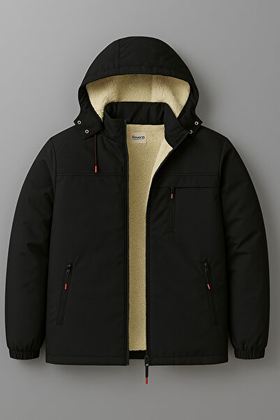 FASHION Men's Detachable Hooded Waterproof Men's Coat Jacket with Fur Inside