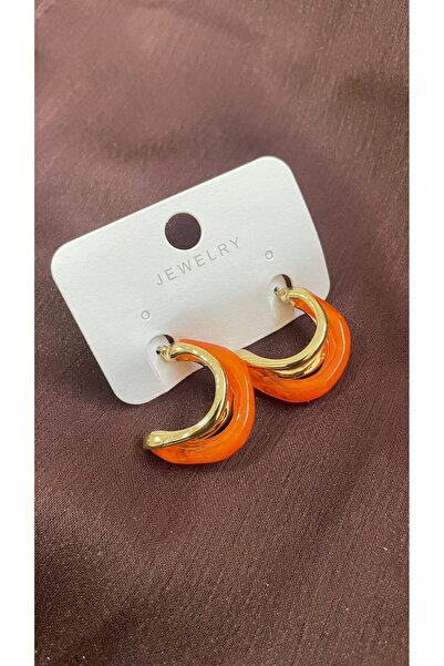 BLACK Gold Color Steel Earrings with Orange Detail