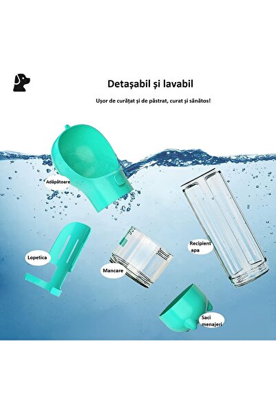 OEM Sticlă de apă 4 în 1 pentru animale de companie, 40 cm, 500 ml, dozator de apă și mâncare