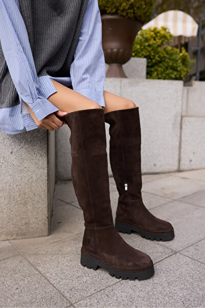 ANGELİNA JONES Γυναικείες μπότες GISELLE ΚΑΦΕ ΑΠΟ ΠΡΑΓΜΑΤΙΚΟ ΣΥΝΘΕΤΙΚΟ ΔΕΡΜΑ ΜΕ ΚΑΛΤΣΟΥΡΑ