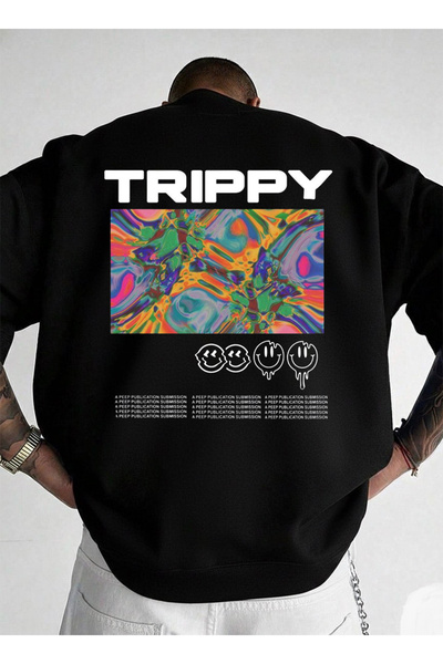 LORVEX Swea tricou Pulover negru oversize pentru bărbați, cu decolteu tip cre...