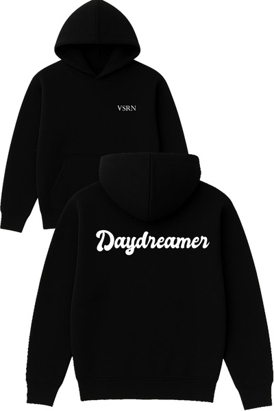 VSRN daydreamer Hanorac negru supradimensionat cu glugă și imprimeu