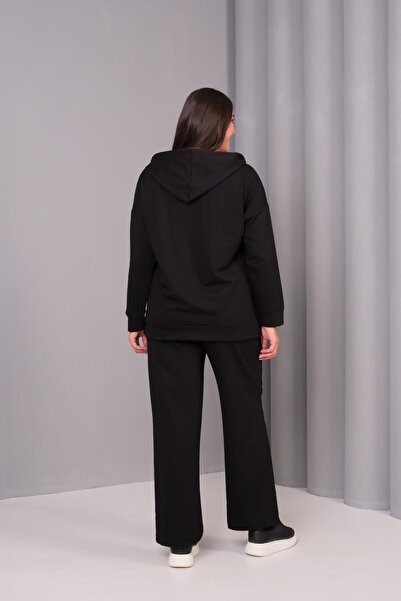 Ebsumu Дамски комплект спортен екип с качулка, с камъни и детайли, в големи размери