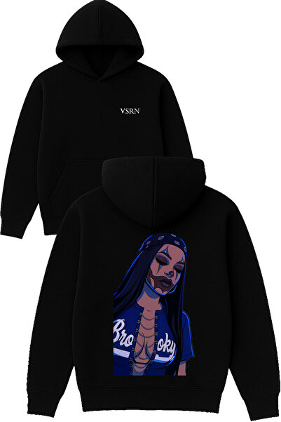 VSRN تصميم هالوين للسيدات مطبوع قصة فضفاضة سويت شيرت أسود بغطاء رأس
