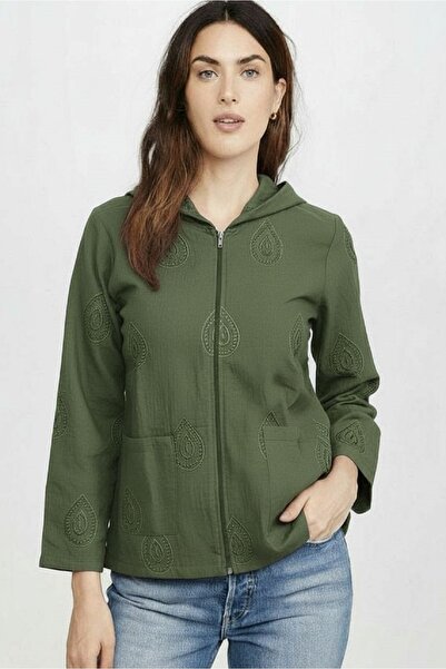 Vox Collection Fermuarlı Kapoşonlu İşlemeli Büyük Beden Gömlek