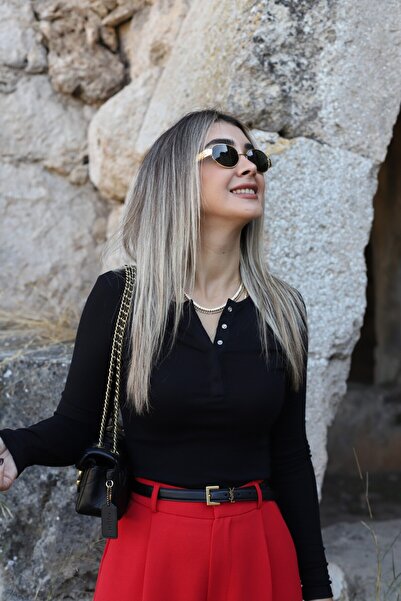 bytugcekaya Black Front Snap Blouse
