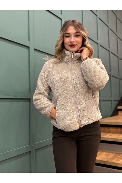 dörtelle Women's Soft Textured, Front Zipper, Pocketed, Hooded Plush Coat