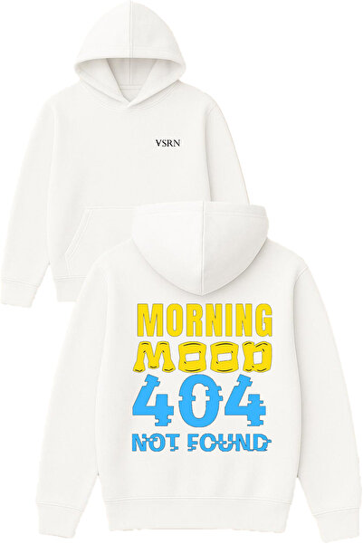 VSRN mornıng mood Hanorac alb supradimensionat cu glugă, imprimat cu design