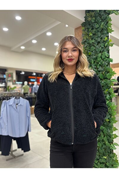 dörtelle Women's Soft Textured, Front Zipper, Pocketed, Hooded Plush Coat