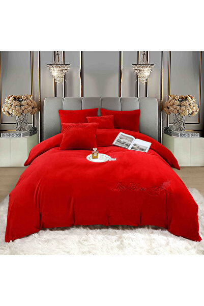 JOJO HOME Cocolino bedding set, faux rabbit fur, with elastic, 6 pieces, 180x200cm, Red