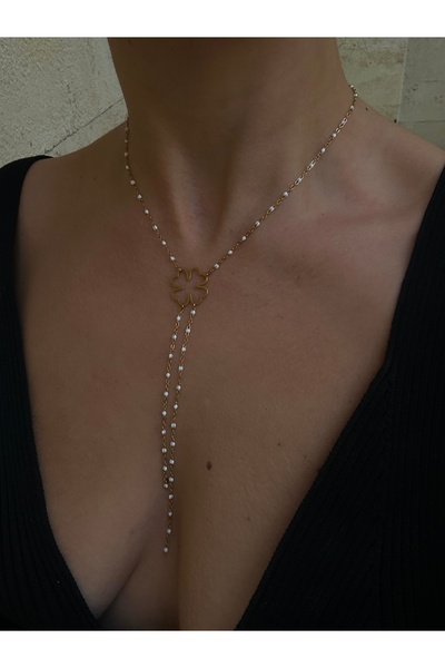 pop up store Clover Detail White Topcuk Steel Necklace