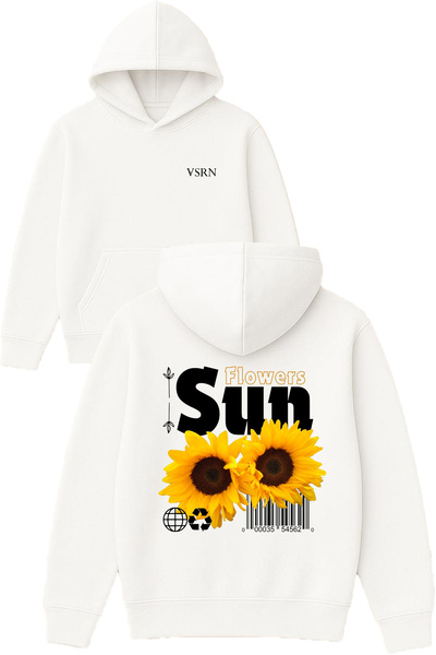 VSRN Hanorac alb supradimensionat cu glugă, cu imprimeu Sun Flower Design