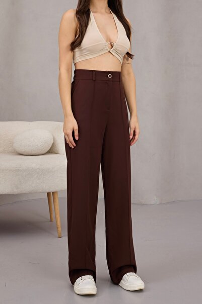 alanora Women's High Waist Lycra Wide Leg Striped Comfortable Cut Trousers