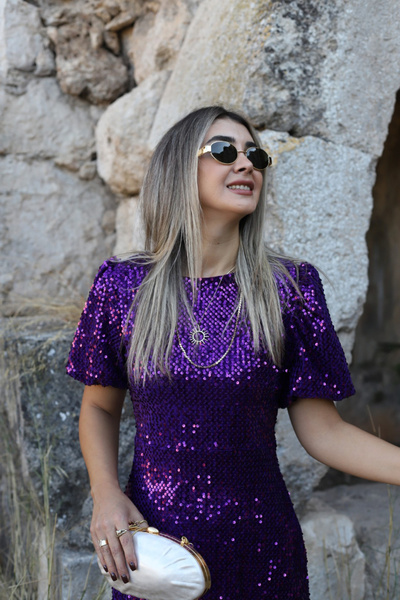 bytugcekaya Mor Balon Kol Pulpayet Elbise