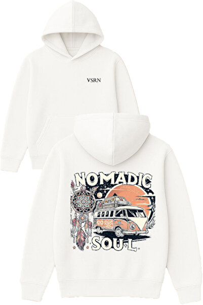 VSRN Suflet nomad Design imprimat Hanorac alb supradimensionat cu glugă