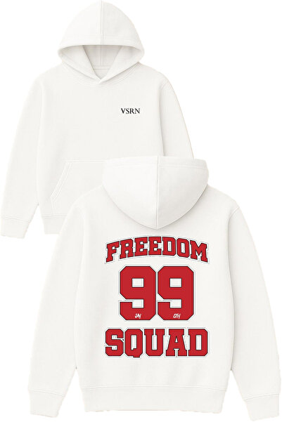 VSRN Суичър с качулка Freedom 99 squad, овърсайз, бял, с щампа