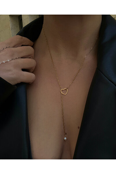 pop up store Heart and Pearl Detail Minimal Steel Necklace