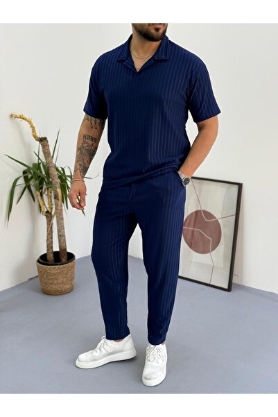 Combineman35 Men's Lycra Twill Ottoman Fabric Polo Collar Tshirt-Pants Set of 2