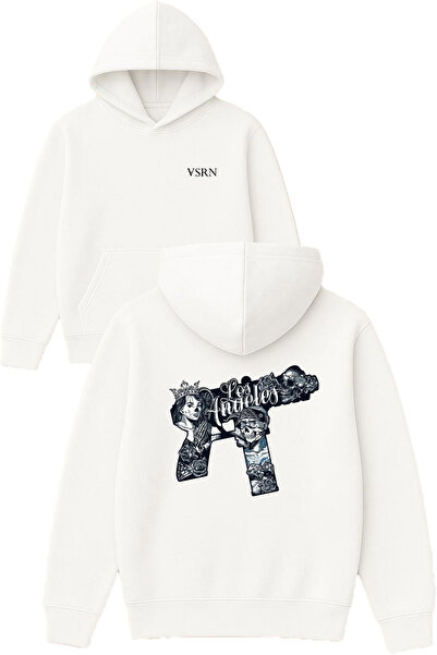 VSRN لوس أنجلوس تابانكا ديزاين مطبوع قصة فضفاضة سويت شيرت أبيض بغطاء رأس