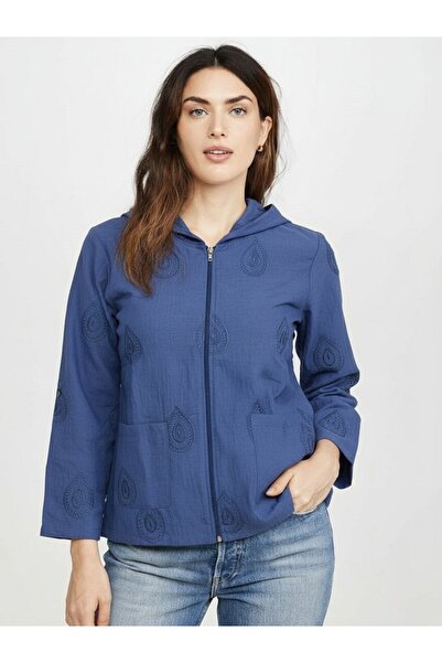 Vox Collection Fermuarlı Kapoşonlu İşlemeli Büyük Beden Gömlek