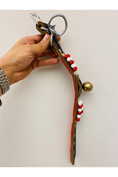 Sürmeli Tasma Küçük ve Orta Irk Köpek Tasması Hakiki Deri Tek Zilli Boncuklu Ultra Sağlam 45 Cm