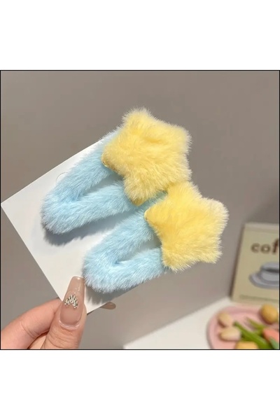 Accessories Hei Light Blue Plush Starry Cute 2-Piece Girl's Daily Hair Accessory Hairpin