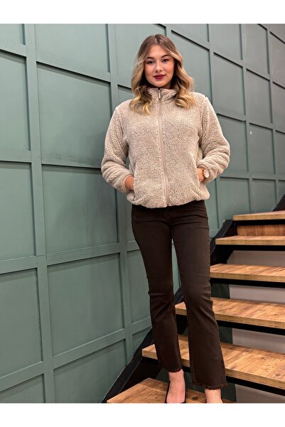 dörtelle Women's Soft Textured, Front Zipper, Pocketed, Hooded Plush Coat