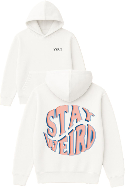 VSRN ستاي وييرد ديزاين مطبوع قصة فضفاضة سويت شيرت أبيض بغطاء رأس