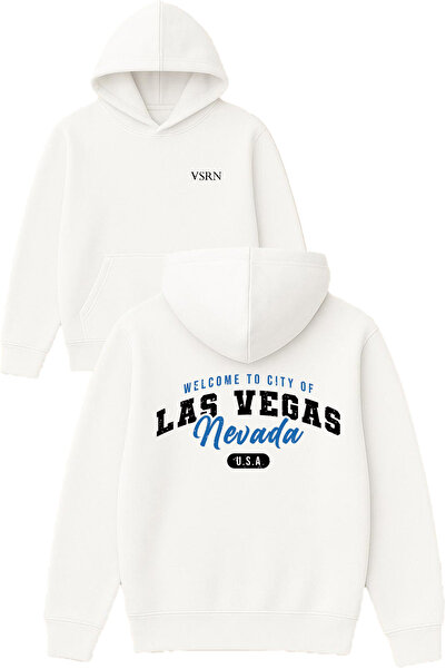 VSRN لاغوس فيغاس مرحبًا بكم في مدينة التصميم مطبوع قصة فضفاضة سويت شيرت أبيض بغطاء رأس