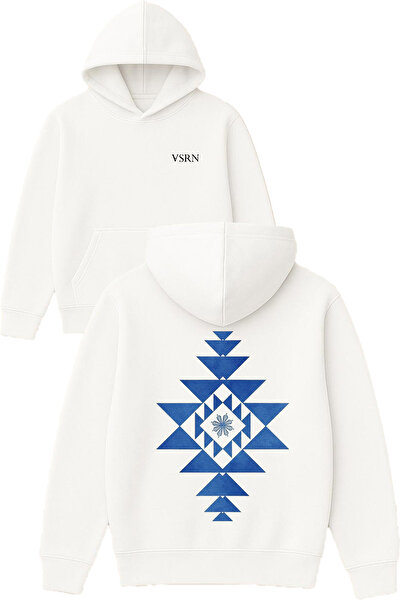 VSRN Triangle Origami Design Printed Oversized White Hooded Sweatshirt