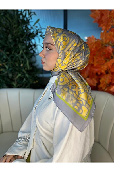 QLLİA OX Geometrik Desen Vual İpek Eşarp Günlük Ve Şık Kombinler