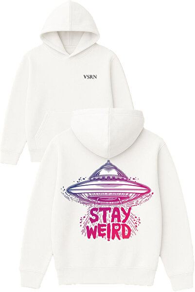 VSRN ufo stay weird Hanorac alb supradimensionat cu glugă și imprimeu design