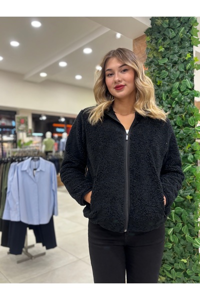 dörtelle Women's Soft Textured, Front Zipper, Pocketed, Hooded Plush Coat