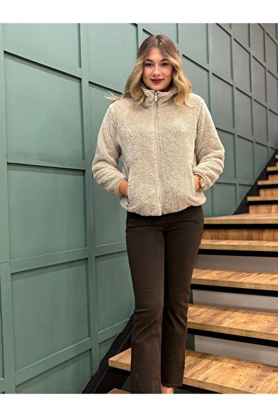 dörtelle Women's Soft Textured, Front Zipper, Pocketed, Hooded Plush Coat