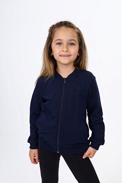 Toontoy Lacivert Kız Çocuk Kolej Yaka Fermuarlı Cepli Yarım Düşük Omuz Nakış ...