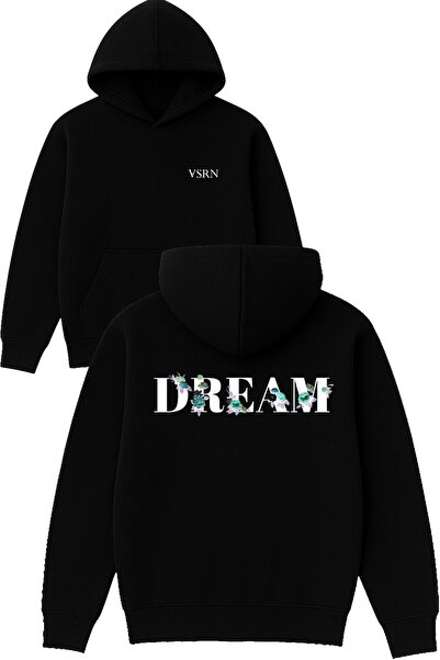 VSRN Dream Floral Design Μαύρο φούτερ με κουκούλα με στάμπα σε μεγάλο μέγεθος
