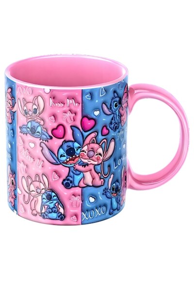 T&M Personalizare Cană personalizată - Stitch și Angel, roz, ceramică, 330ml