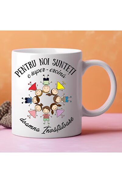 CADOU Personalized mug - 'For us you are a superhero, Mrs. Teacher!', white, 330 ml (Model 3)
