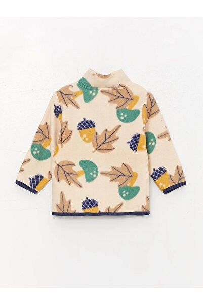 LC Waikiki High Collar Patterned Fleece Baby Boy Cardigan and Trousers 2-Piece Set