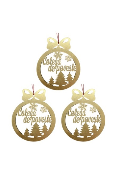 T&M Personalizare Set de 3 globuri - 'Colega de poveste' - rotunde, aurii, di...
