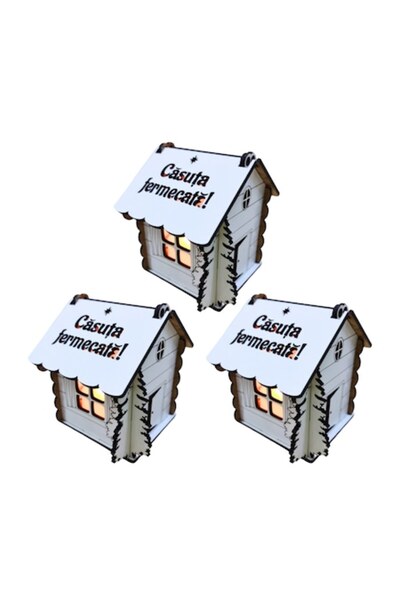 T&M Personalizare Set of 3 houses - Enchanted house, white, 9x9x9cm, wood