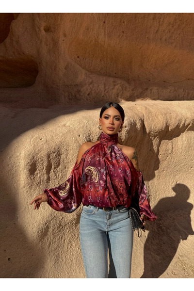 Bak'ap Premium Trend Abstract Patterned Off-Shoulder Blouse