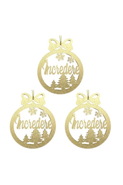 T&M Personalizare Set of 3 Christmas baubles - "Trust" - round, gold, 8 cm diameter, wood