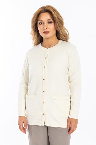 Mutlu City New Model Women's Knitwear Knitted Buttoned Soft Texture Women's Winter Cardigan 30270-White