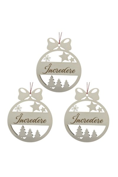 T&M Personalizare Set de 3 globuri - „Incredere” - rotunde, gravate, albe, 8 ...