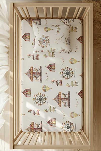 pistore %100 Pamuk Ranforce Lastikli Çarşaf Seti - Lunapark Desenli Park Yata...