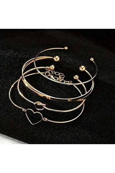 Feronnucci Altın Renk 4'lü Kadın Bileklik Seti – Zarif Kalp ve Halka Tasarıml...