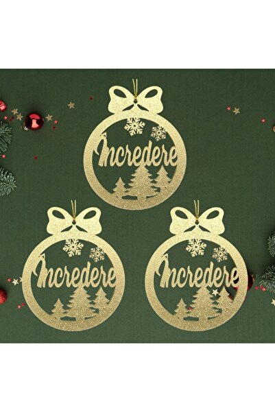 T&M Personalizare Set of 3 Christmas baubles - "Trust" - round, gold, 8 cm diameter, wood