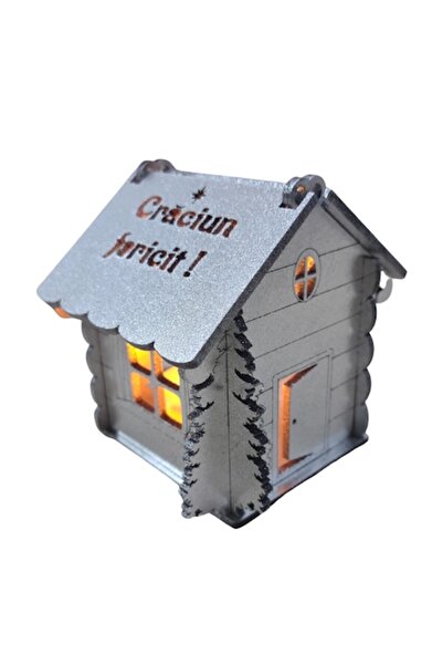 T&M Personalizare Căsuță de Crăciun personalizată din lemn, argintie cu LED, ...