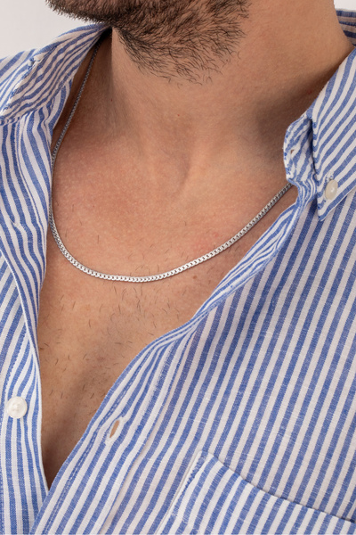 Fjellor Halvaros Shiny Textured Box Chain Men's Stainless Steel Necklace